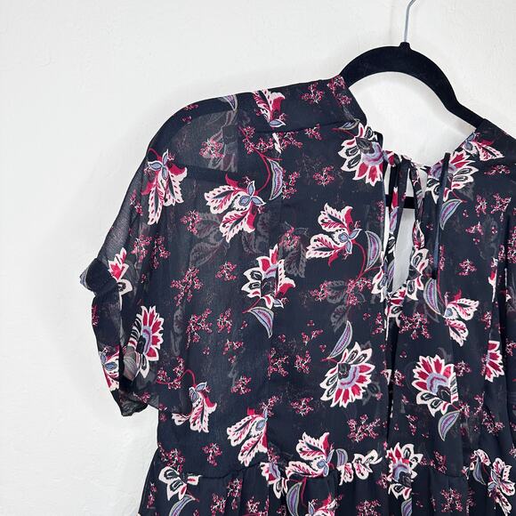 Patrons of Peace Adele Tie Back Paisley Floral Short Sleeve Babydoll Mini Dress - Picture 11 of 14